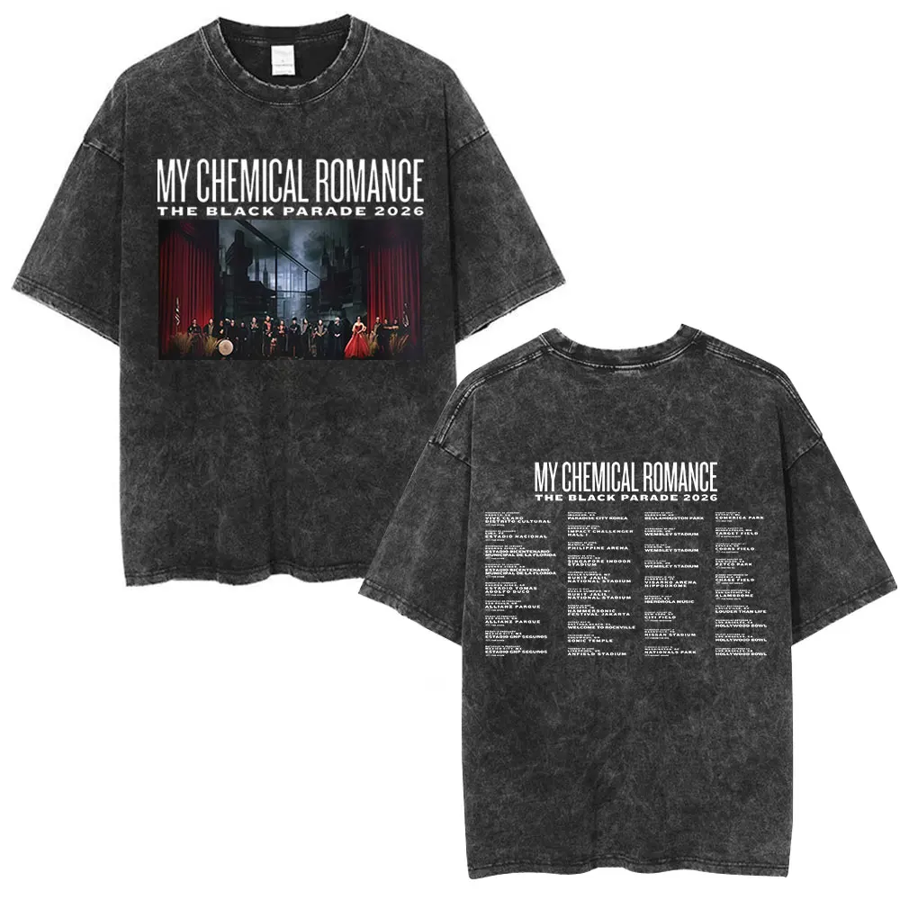 Rock Band My Chemical Romance Washed T-shirt The Black Parade 2026 Tour T-shirts Men's Clothing Gothic Loose T Shirts Streetwear