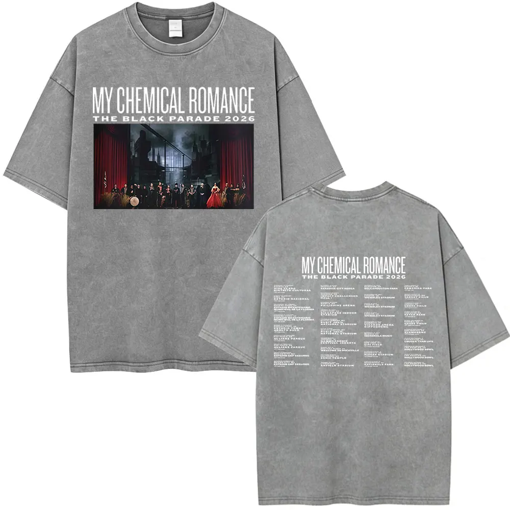 Rock Band My Chemical Romance Washed T-shirt The Black Parade 2026 Tour T-shirts Men's Clothing Gothic Loose T Shirts Streetwear