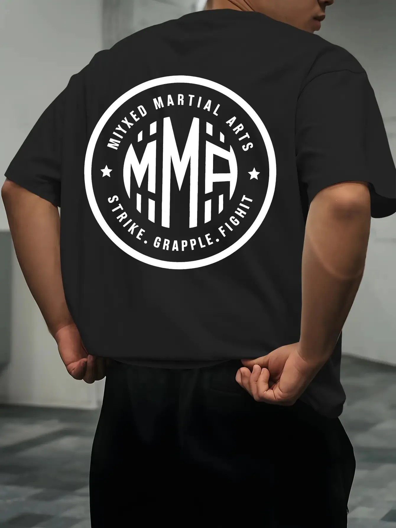 Mize Men's MMA Pattern T-shirt - Breathable 100% Comfortable Martial Arts Training Short Sleeve Top with Strike Fighting Print