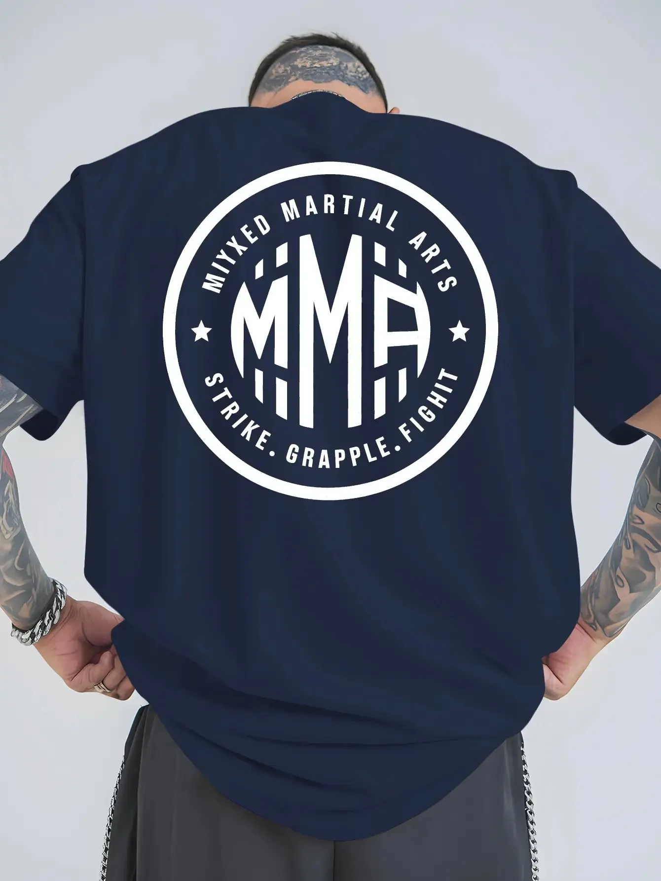 Mize Men's MMA Pattern T-shirt - Breathable 100% Comfortable Martial Arts Training Short Sleeve Top with Strike Fighting Print