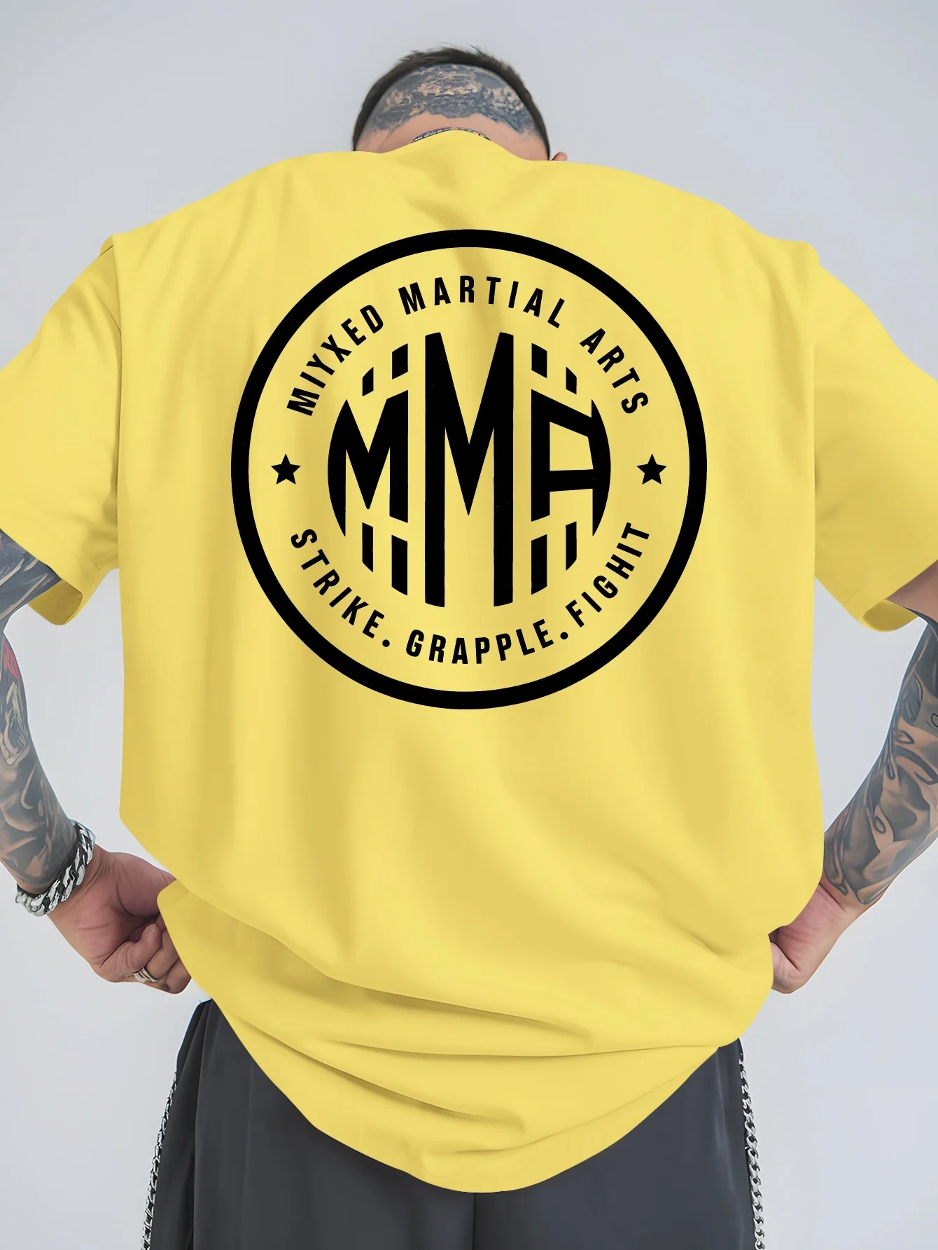 Mize Men's MMA Pattern T-shirt - Breathable 100% Comfortable Martial Arts Training Short Sleeve Top with Strike Fighting Print