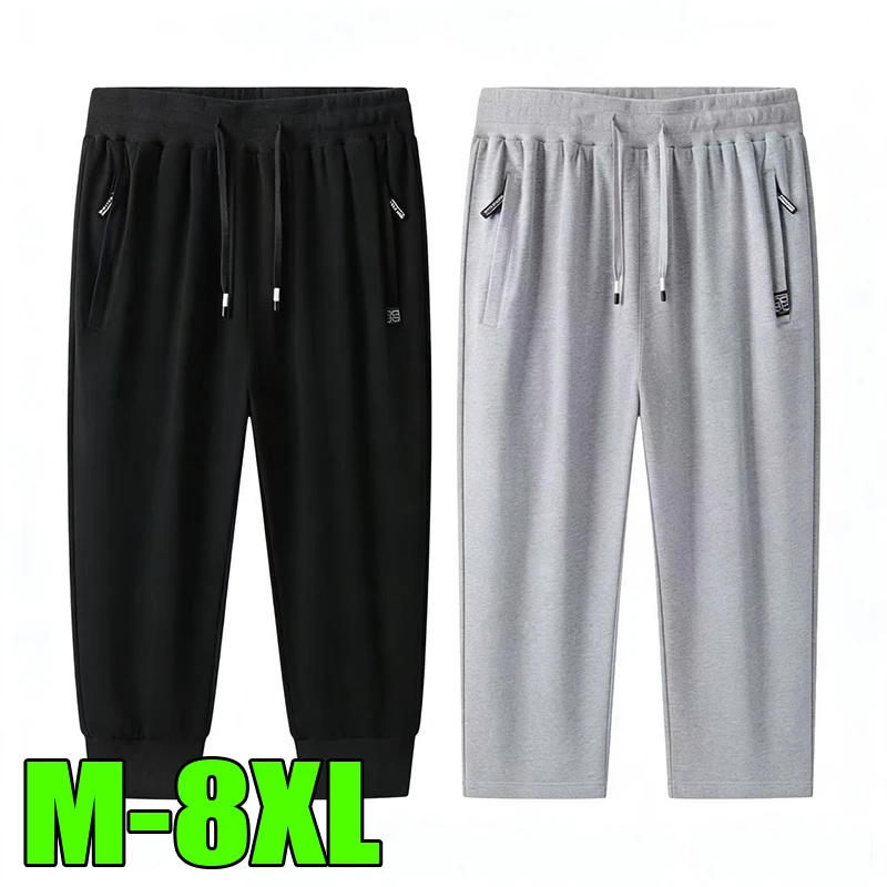 Big&Tall Cotton Shorts Men Plus Size Casual Knit Summer Thin Breathable Sports Capri Shorts Running Cropped Pants 6XL 7XL 8XL