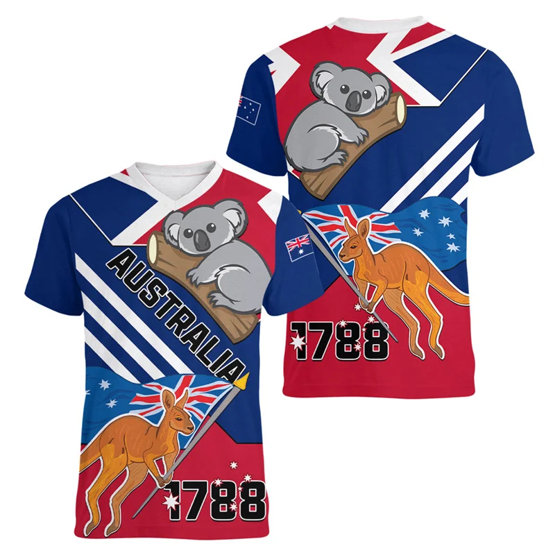Australia Kangaroo 3D Print Sport Moisture-wicking Breathable Men Tshirt Football Tennis Team Uniform Short Sleeve Summer Attire