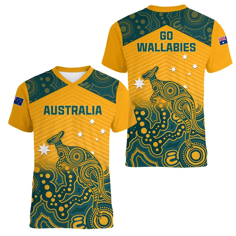 Australia Kangaroo 3D Print Sport Moisture-wicking Breathable Men Tshirt Football Tennis Team Uniform Short Sleeve Summer Attire