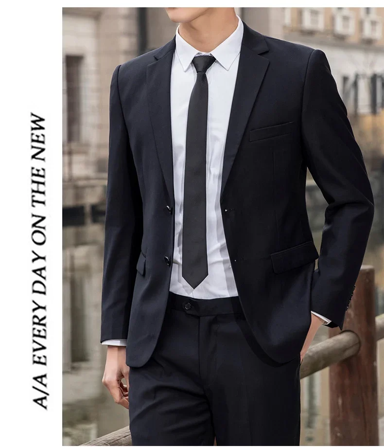 Suit Men's Casual Formal Business Gentleman Solid Color (Blazer+Trousers) Hosting Four Seasons Slimming Wedding Fashion Suit