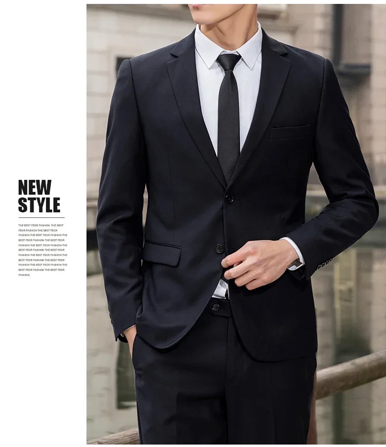 Suit Men's Casual Formal Business Gentleman Solid Color (Blazer+Trousers) Hosting Four Seasons Slimming Wedding Fashion Suit