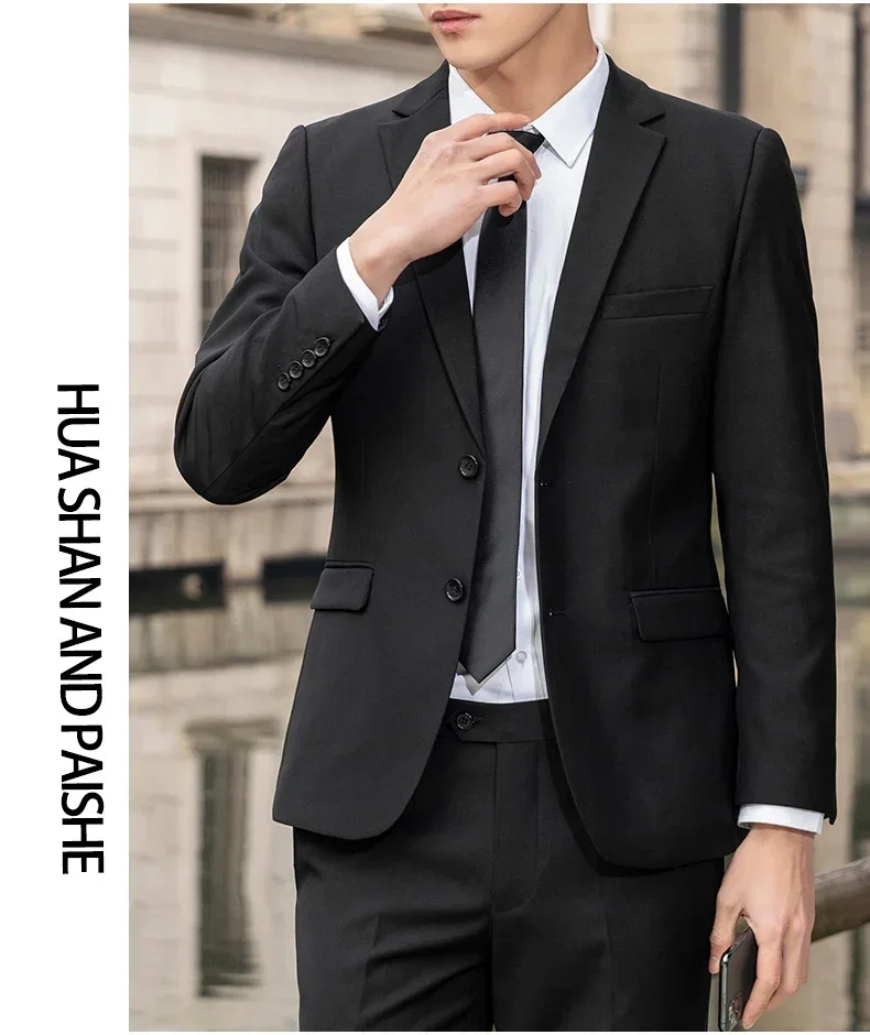Suit Men's Casual Formal Business Gentleman Solid Color (Blazer+Trousers) Hosting Four Seasons Slimming Wedding Fashion Suit