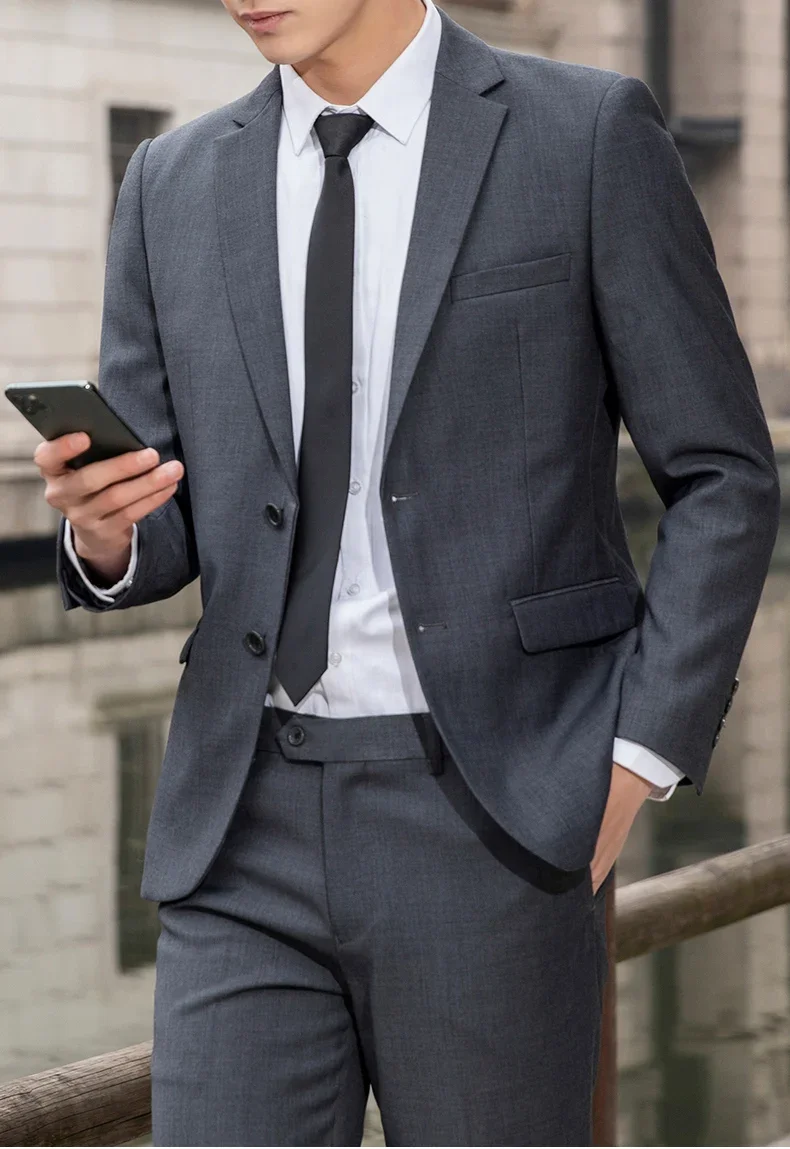 Suit Men's Casual Formal Business Gentleman Solid Color (Blazer+Trousers) Hosting Four Seasons Slimming Wedding Fashion Suit