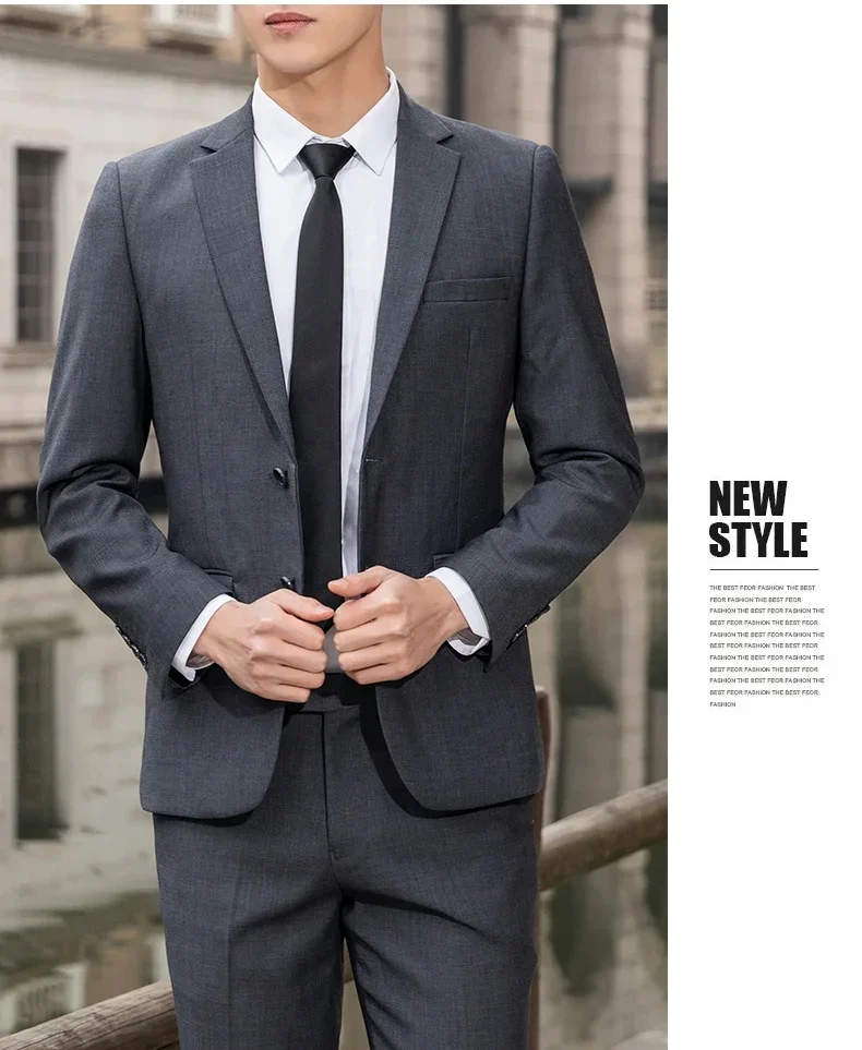 Suit Men's Casual Formal Business Gentleman Solid Color (Blazer+Trousers) Hosting Four Seasons Slimming Wedding Fashion Suit