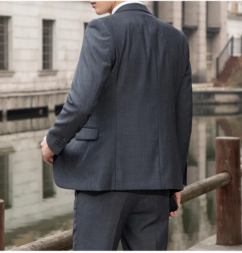 Suit Men's Casual Formal Business Gentleman Solid Color (Blazer+Trousers) Hosting Four Seasons Slimming Wedding Fashion Suit