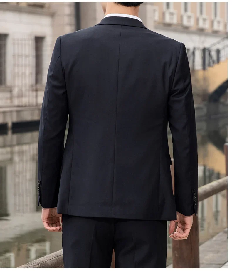 Suit Men's Casual Formal Business Gentleman Solid Color (Blazer+Trousers) Hosting Four Seasons Slimming Wedding Fashion Suit
