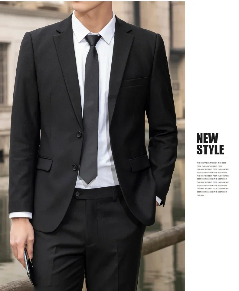 Suit Men's Casual Formal Business Gentleman Solid Color (Blazer+Trousers) Hosting Four Seasons Slimming Wedding Fashion Suit