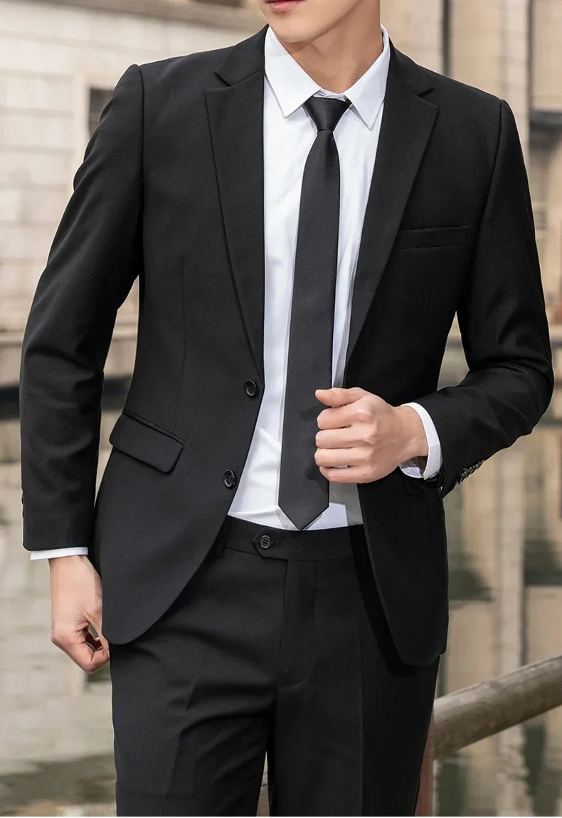 Suit Men's Casual Formal Business Gentleman Solid Color (Blazer+Trousers) Hosting Four Seasons Slimming Wedding Fashion Suit