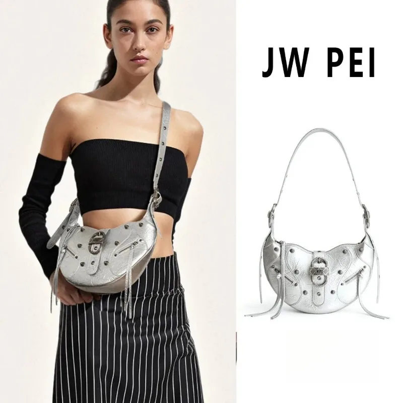 2026JW PEI Luxury Designer Women Shoulder Bag Large Capacity Fashion Leather Crossbody Bag Retro Motorcycle Style Handbag