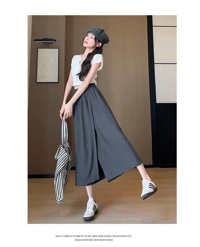 Summer Skirt Pants New Worn Twice Loose Figure Wide Leg Pants Women's Small Fresh Cropped Pants