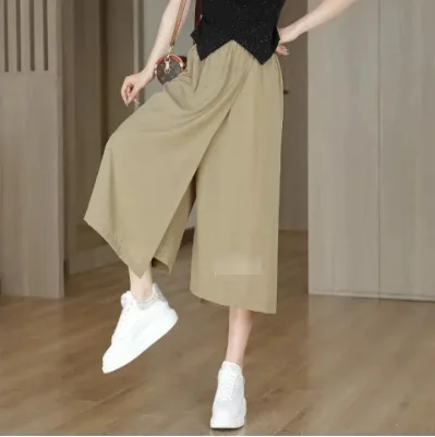 Summer Skirt Pants New Worn Twice Loose Figure Wide Leg Pants Women's Small Fresh Cropped Pants