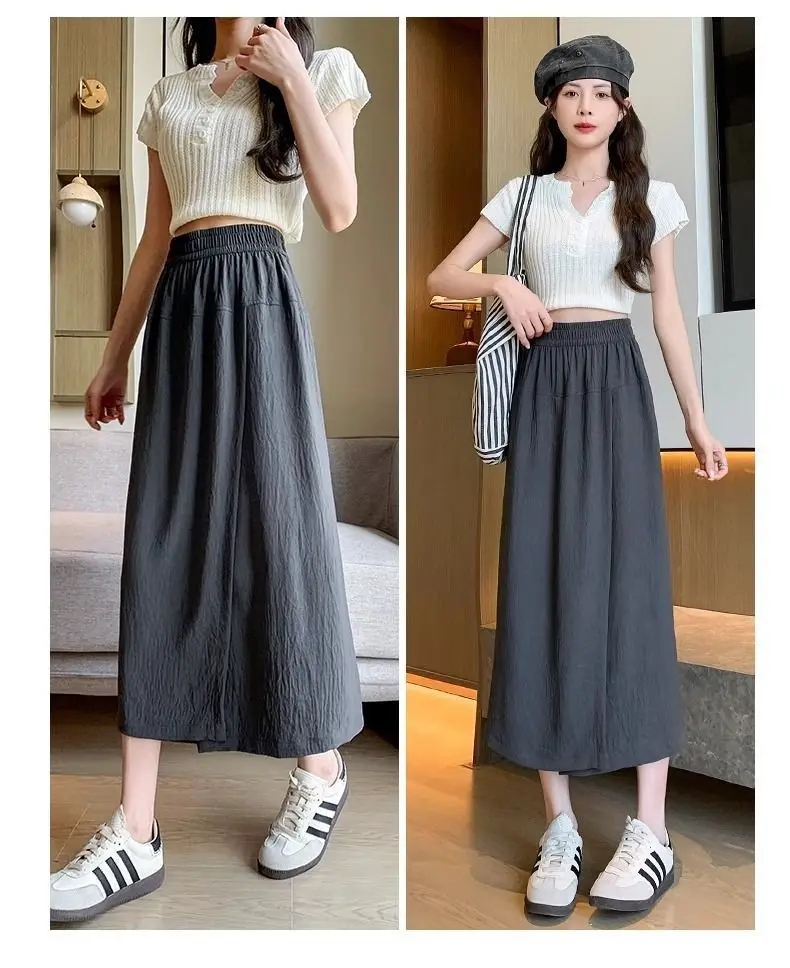 Summer Skirt Pants New Worn Twice Loose Figure Wide Leg Pants Women's Small Fresh Cropped Pants