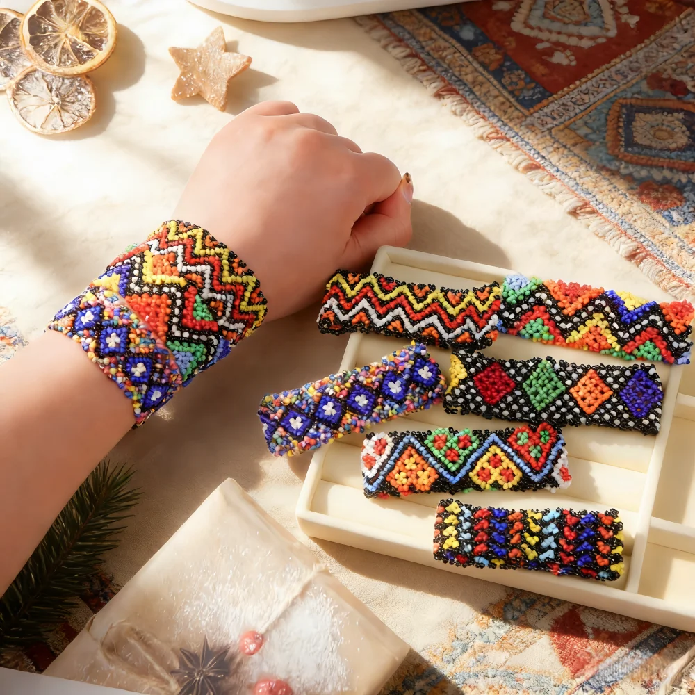 6/12Pcs/Lot Fashion Charm Bohemian Elegant Multicolor Elastic Beaded Bracelets For Women Men Handmade Geometry Pattern Jewelry