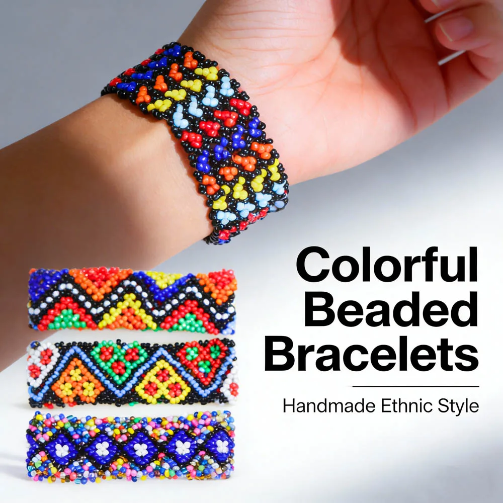 6/12Pcs/Lot Fashion Charm Bohemian Elegant Multicolor Elastic Beaded Bracelets For Women Men Handmade Geometry Pattern Jewelry