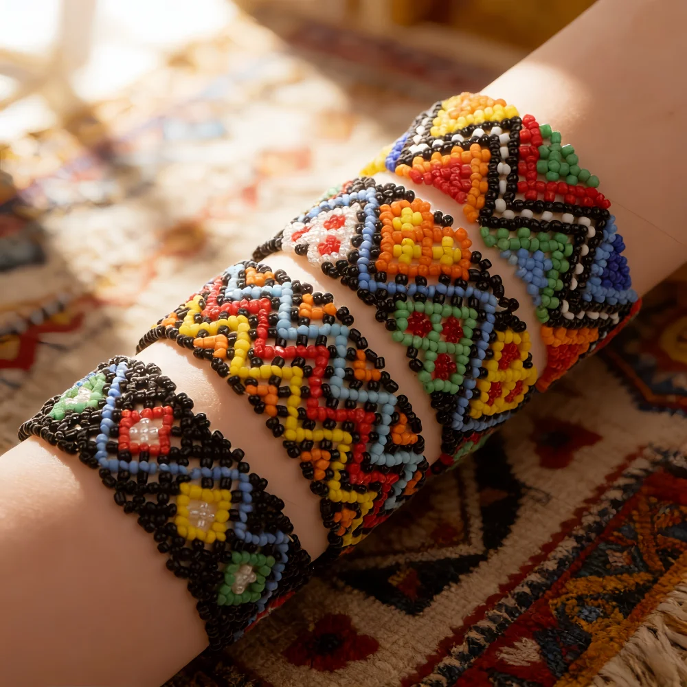 6/12Pcs/Lot Fashion Charm Bohemian Elegant Multicolor Elastic Beaded Bracelets For Women Men Handmade Geometry Pattern Jewelry