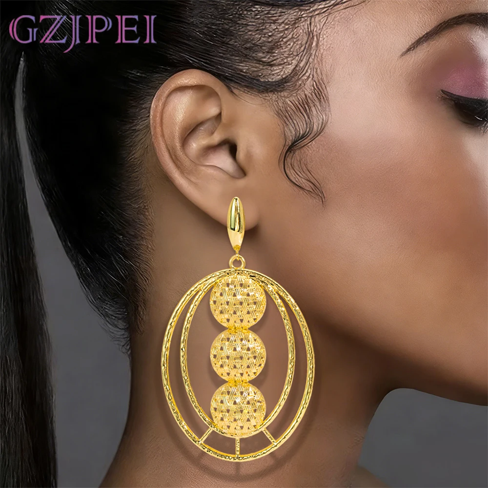 GZJPEI Design Hollow Out Big Drop Earrings For Women Fashion Statement Europe and America Jewelry Accessories 2026 New Wholesale
