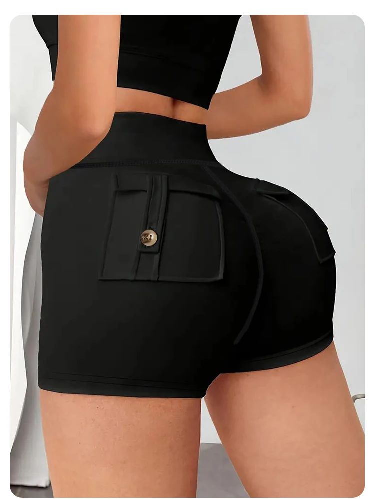 Women High Waist Cargo Yoga Shorts, Butt Lifting Multi Pocket Workout Shorts High Stretchy Shorts for Gym Fitness Running Wear
