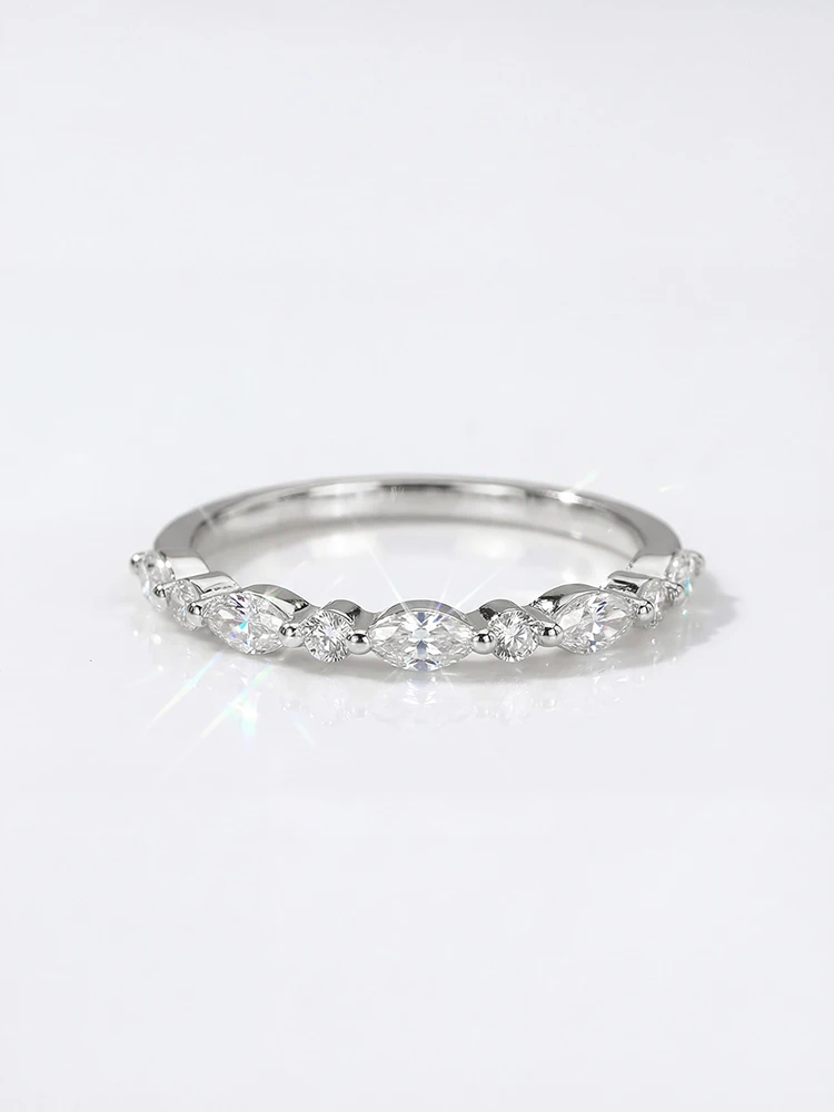 925 Sterling Silver Elegant Real Moissanite Diamond Marquise Round Ring For Women Daily Party Fashion High Quality Jewelry