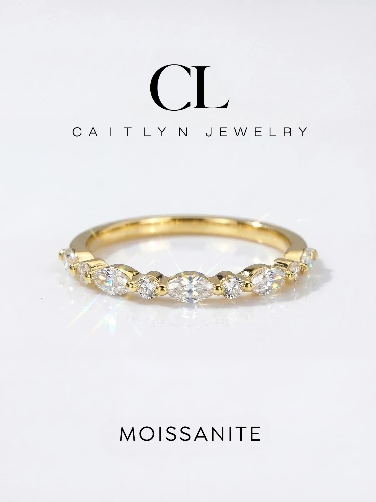 925 Sterling Silver Elegant Real Moissanite Diamond Marquise Round Ring For Women Daily Party Fashion High Quality Jewelry