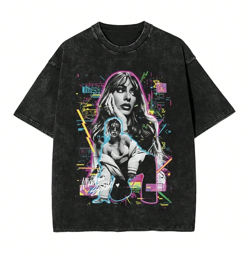 TINI STOESSEL Futtura Tour T-shirt, Hip Hop Washed Short-Sleeve Street T-shirt Singer Retro Men's and Women's Streetwear T-shirt
