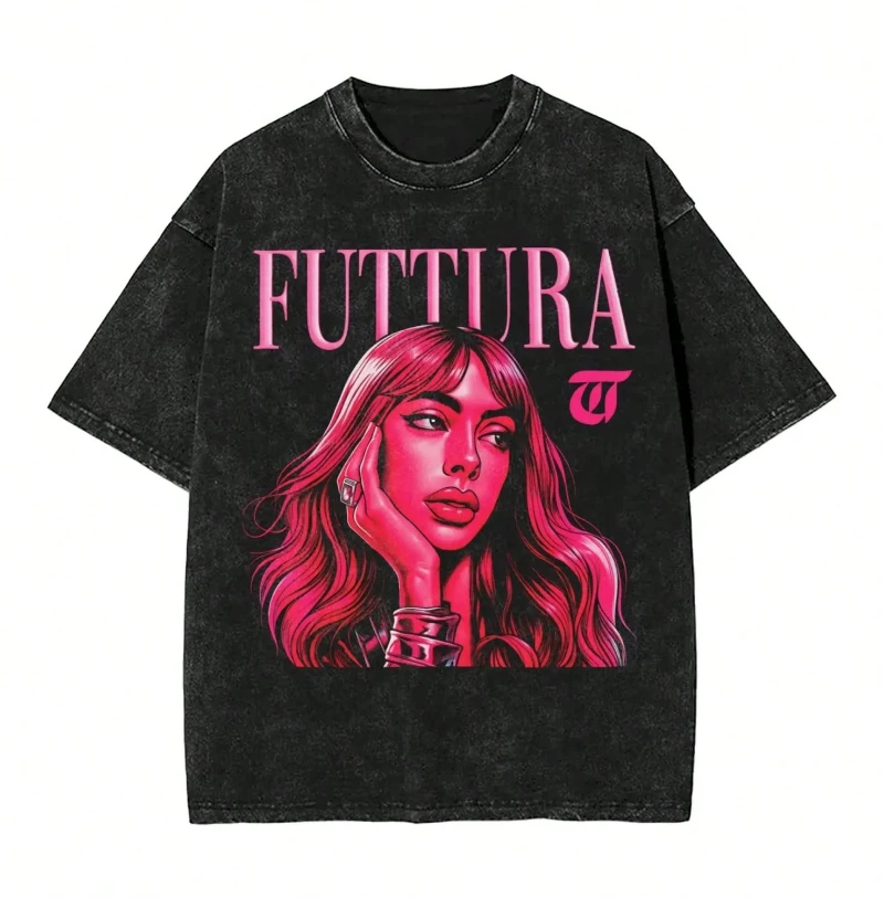 TINI STOESSEL Futtura Tour T-shirt, Hip Hop Washed Short-Sleeve Street T-shirt Singer Retro Men's and Women's Streetwear T-shirt