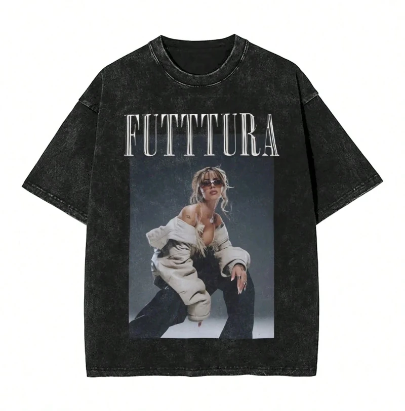 TINI STOESSEL Futtura Tour T-shirt, Hip Hop Washed Short-Sleeve Street T-shirt Singer Retro Men's and Women's Streetwear T-shirt