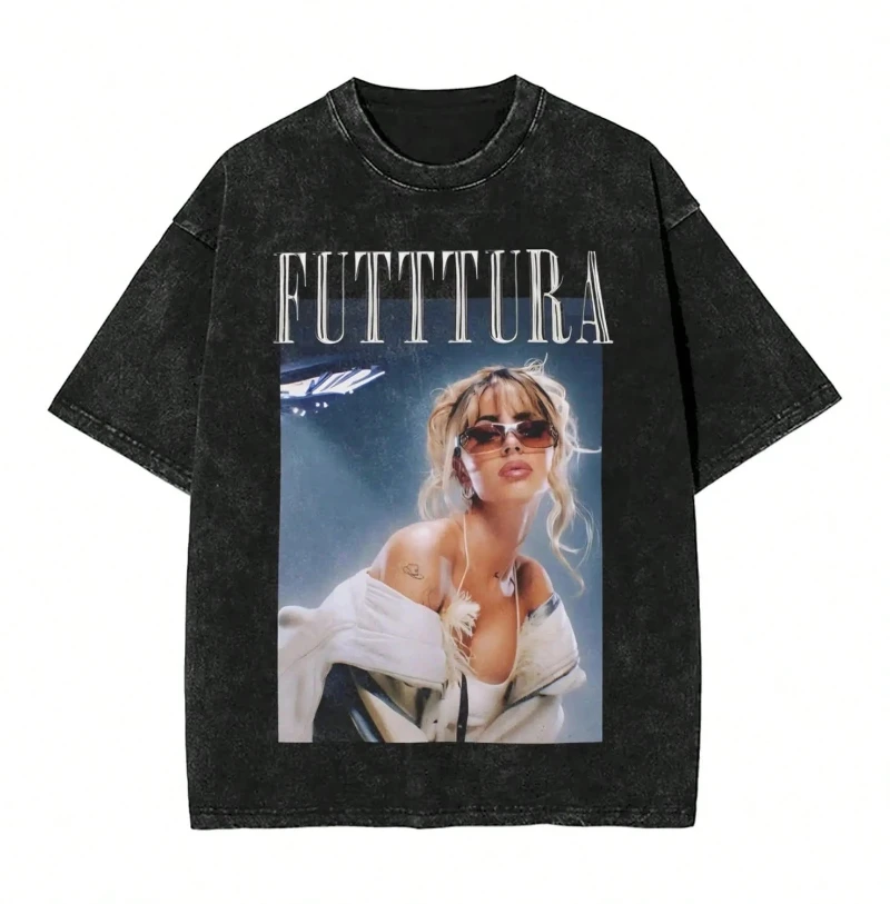 TINI STOESSEL Futtura Tour T-shirt, Hip Hop Washed Short-Sleeve Street T-shirt Singer Retro Men's and Women's Streetwear T-shirt