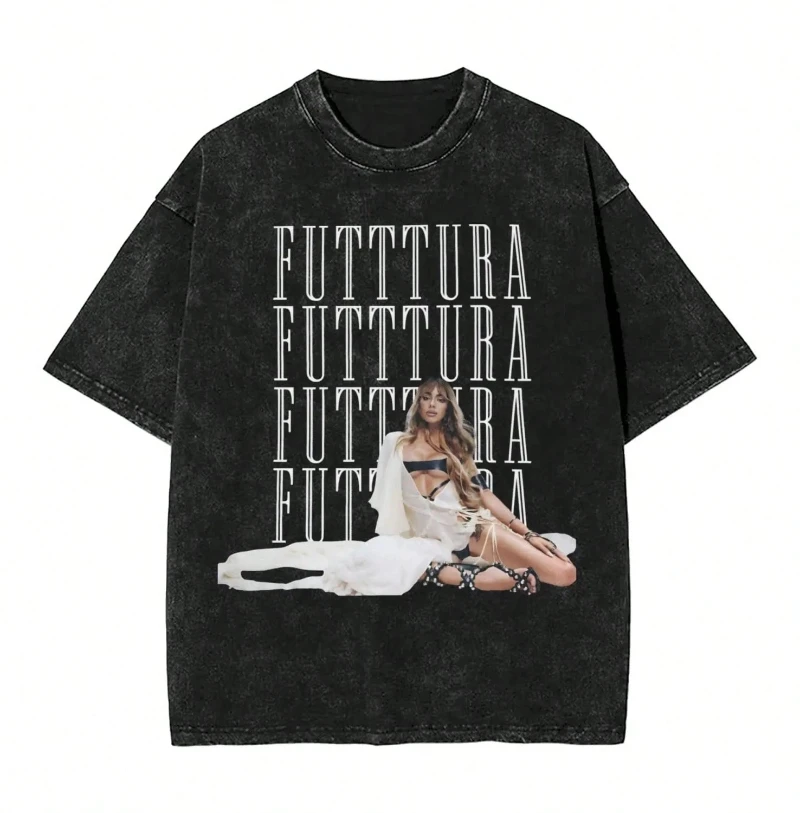 TINI STOESSEL Futtura Tour T-shirt, Hip Hop Washed Short-Sleeve Street T-shirt Singer Retro Men's and Women's Streetwear T-shirt