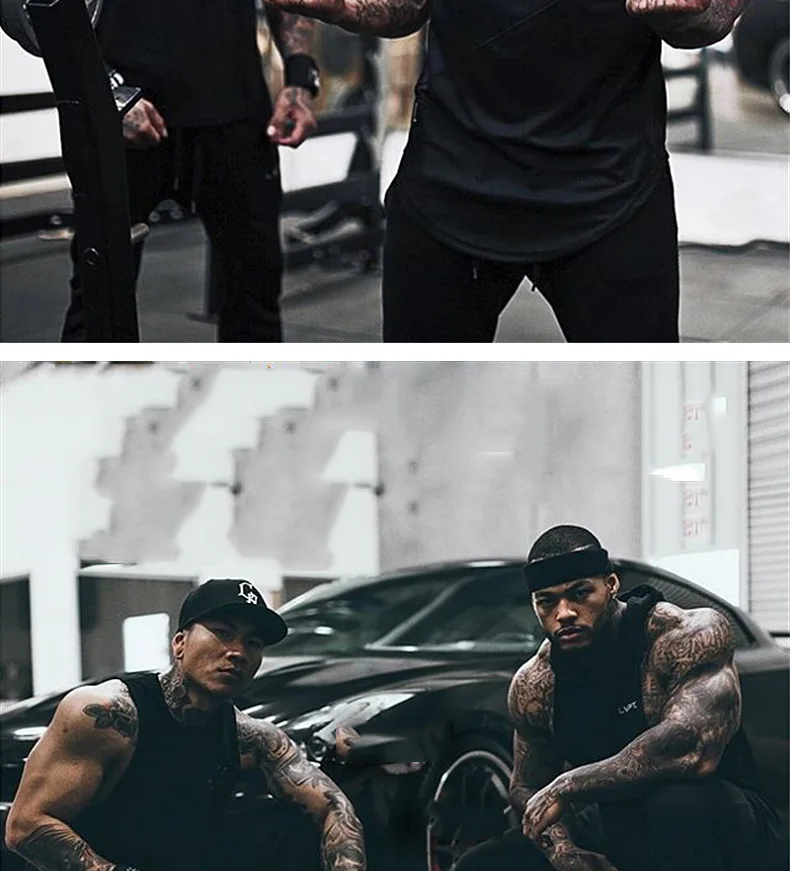 Men's Hooded Stringer Tank Top Gym Bodybuilding Fitness Sleeveless Cotton Muscle Shirt Workout Vest Breathable Male Undershirt