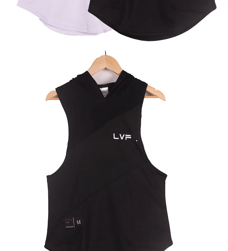 Men's Hooded Stringer Tank Top Gym Bodybuilding Fitness Sleeveless Cotton Muscle Shirt Workout Vest Breathable Male Undershirt