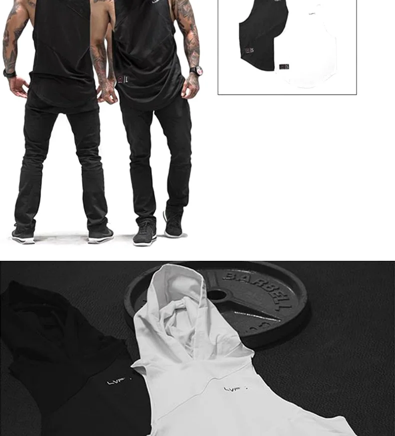 Men's Hooded Stringer Tank Top Gym Bodybuilding Fitness Sleeveless Cotton Muscle Shirt Workout Vest Breathable Male Undershirt