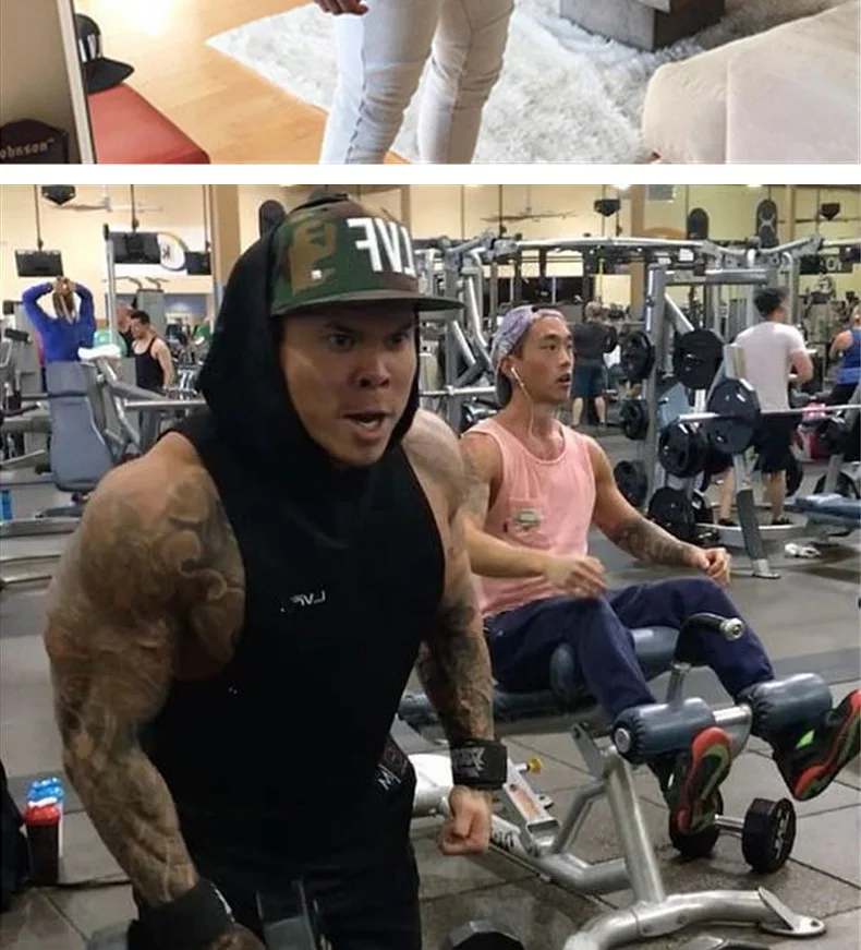 Men's Hooded Stringer Tank Top Gym Bodybuilding Fitness Sleeveless Cotton Muscle Shirt Workout Vest Breathable Male Undershirt