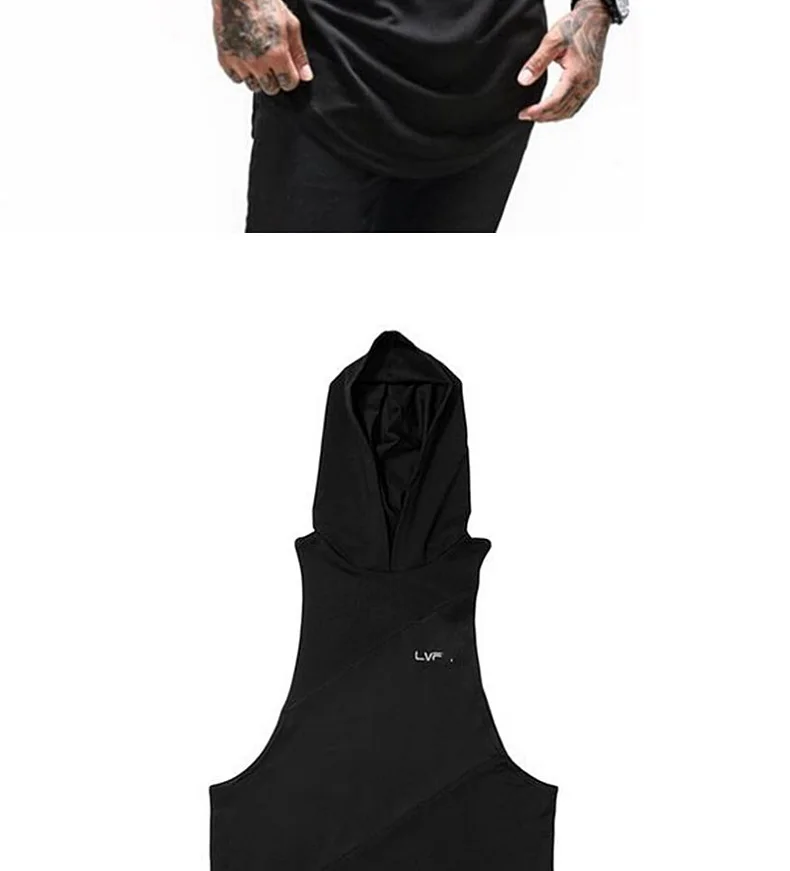 Men's Hooded Stringer Tank Top Gym Bodybuilding Fitness Sleeveless Cotton Muscle Shirt Workout Vest Breathable Male Undershirt