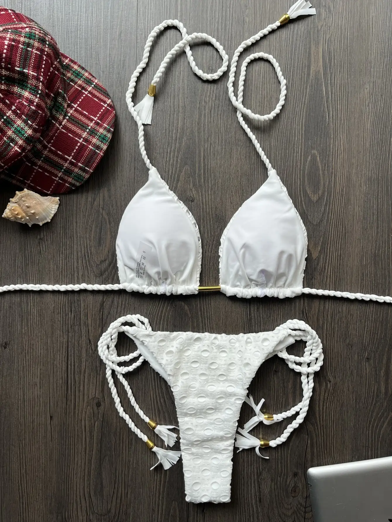 New Red Special Fabric Bikini Set Sexy Women's Hollow Fabric Split Swimsuit Summer Beach Bikini