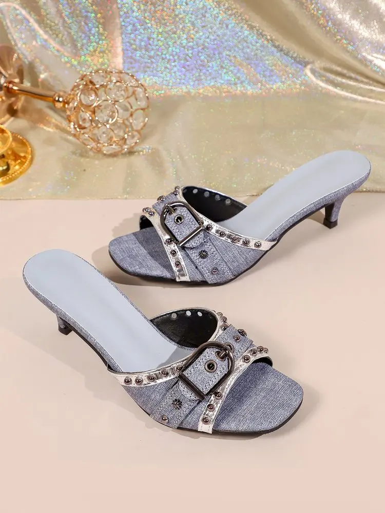 2026 Women High Heels Sandals New Dress Party Shoes Leopard Buckle Strange Style Slippers Square Toe Slip on Sexy Shoes Women