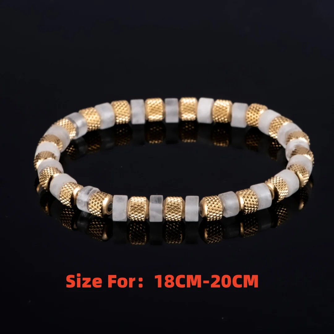 Natural Malachite Bead Bracelet for Men, 18K Gold Plated 304 Stainless Steel Mesh Beads, Handmade Elastic Stretch Bracelet