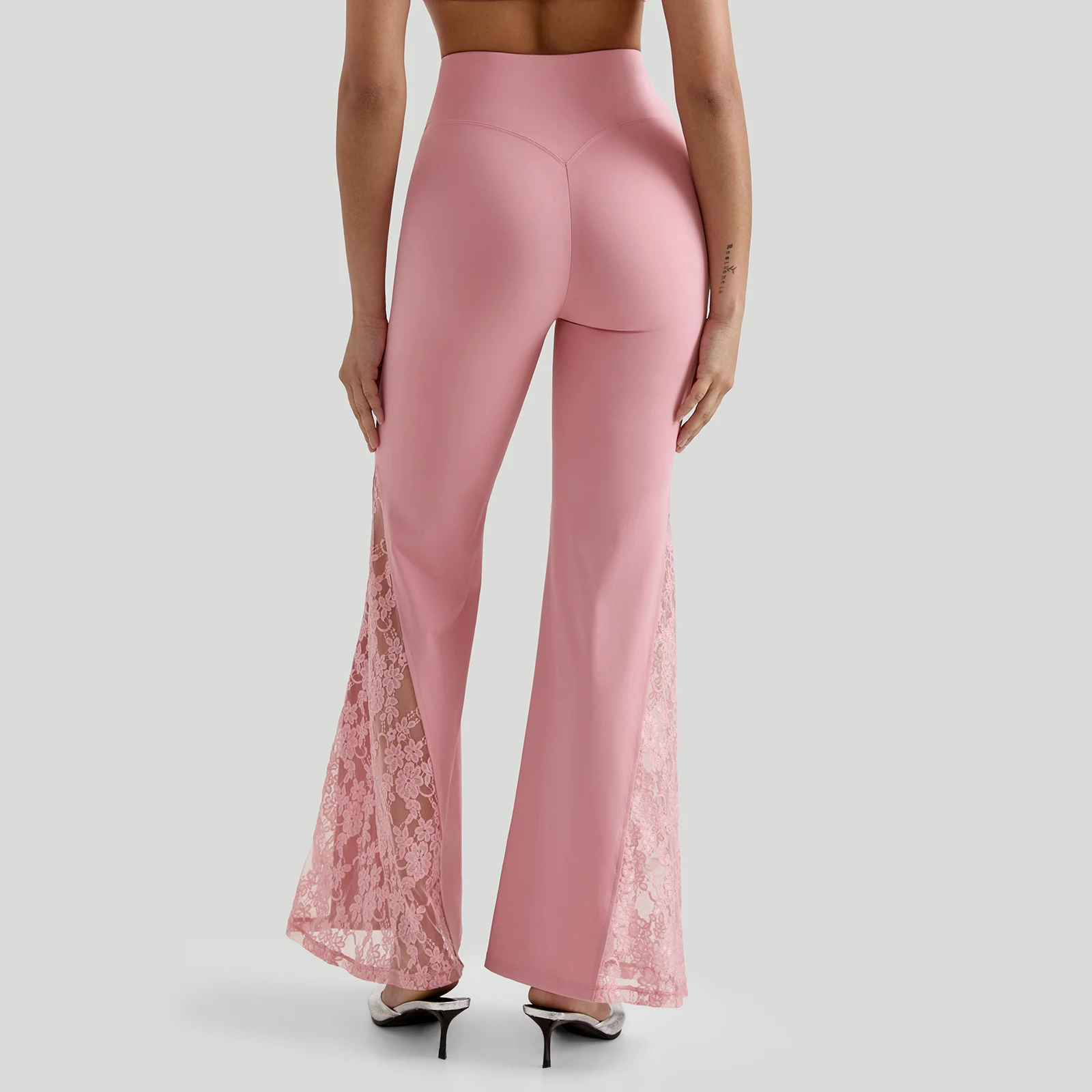 Women Punk Sexy See Through Lace Patchwork Flare Pants Streetwear High Waist Wid Leg Vintage Trousers Y2k Pants Female