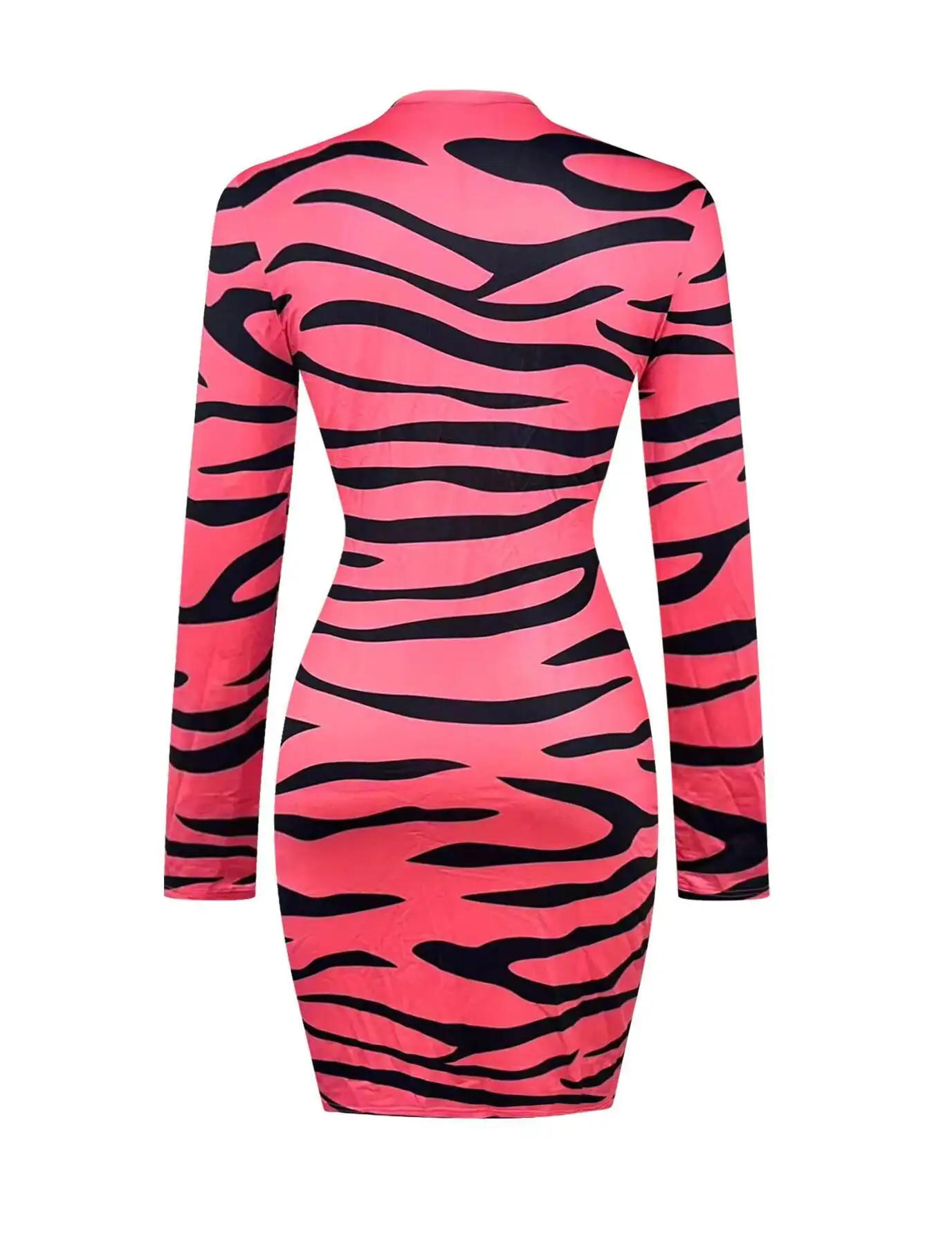 Women Mock Neck Long Sleeve HalfZip Tiger Print Stretch Bodycon Midi Dress Sexy Glam Club Party Summer Bold NightOut Slim Dress