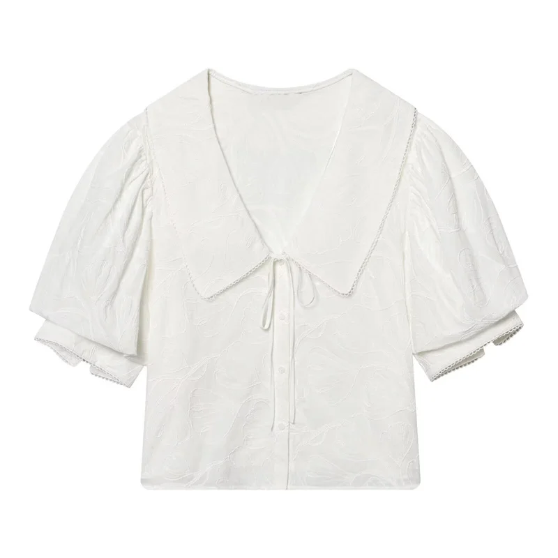 Women's Shirt 2026 Spring New White Short-Sleeve Turn-Down Collar Short Simple Shirt Lively and Cute Unique Fashion