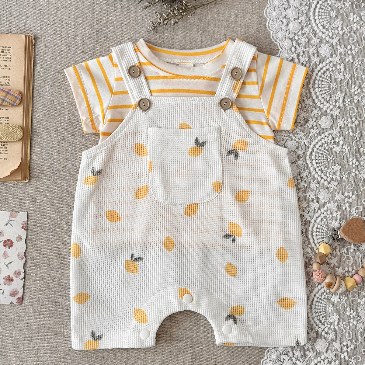 Infant Cartoon Lemon BABY Romper Short Sleeve for Boys Girls Overall One Piece Cute Newborn Outfit Summer 0-3Y