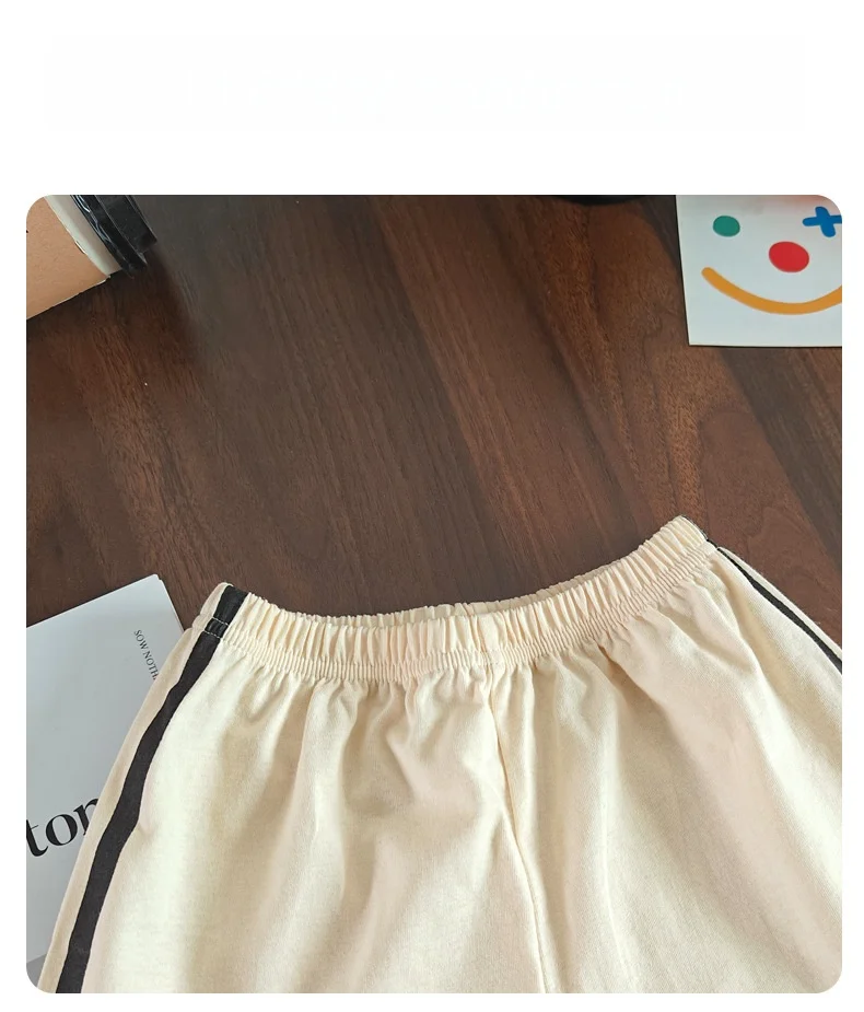 2026 New Summer Sporty Style Children Sets Letter Pattern Tee+Striped Shorts 2Pcs Clothes Short Sleeve Cotton Boys Girls Suit