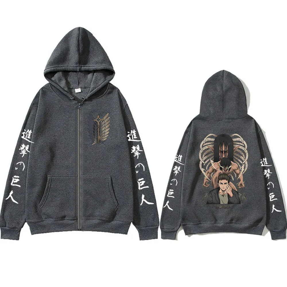 Anime Attack on Titan Zipper Hoodies Mikasa Ackerman Eren Jaeger Wings of Freedom Zip Up Sweatshirts Long Sleeves Jacket Caots