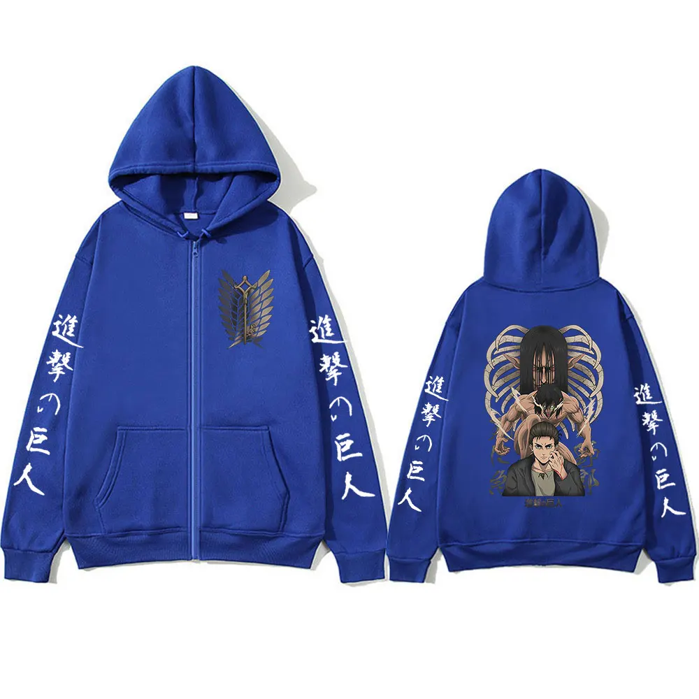 Anime Attack on Titan Zipper Hoodies Mikasa Ackerman Eren Jaeger Wings of Freedom Zip Up Sweatshirts Long Sleeves Jacket Caots
