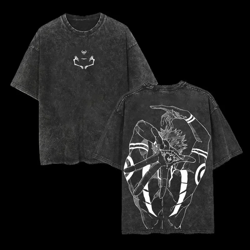 Anime Jujutsu Kaisen Ryomen Sukuna Harajuku Vintage Washed T-Shirt Cotton Men Streetwear Oversized Women Short Sleeve Unisex Y2k