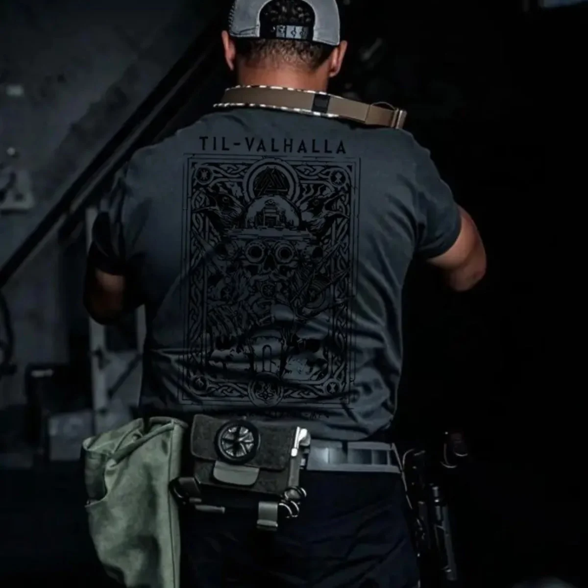 American Tough Man Ins Nordic Mythology Printed Short Sleeve T-shirt Summer Tactical Army Fan Round Neck Half Sleeve
